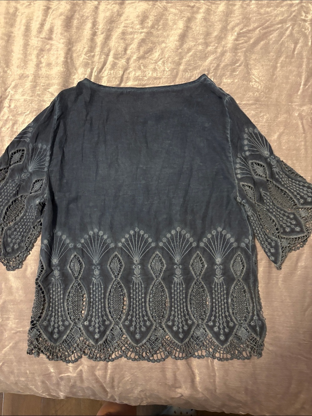 Lauren Ralph Lauren Slate Blue Crochet-Trim Top - Picture 3 of 4